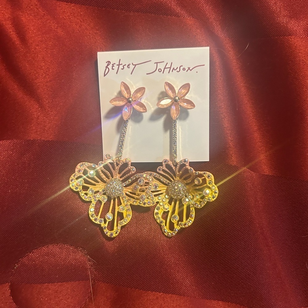 Betsey Johnson yellow  and Pink Floral Drop Earrings
